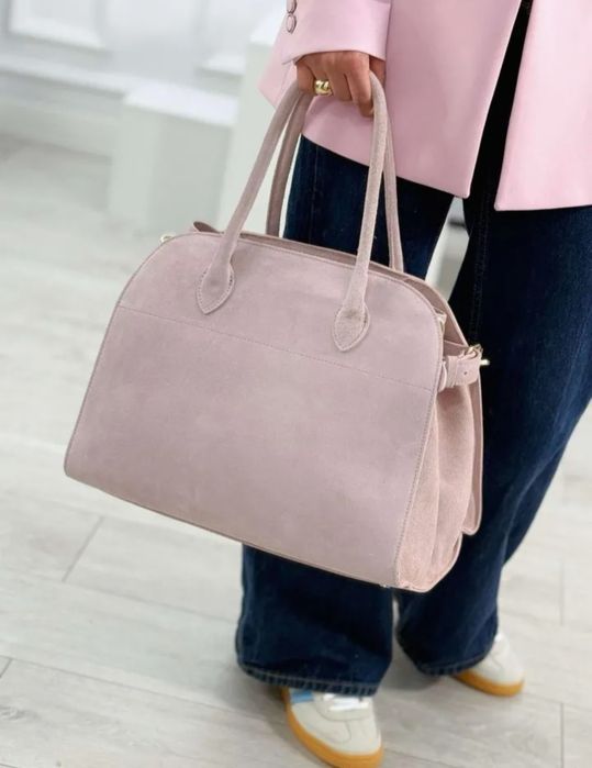 The row pudrowa torba skóra naturalna