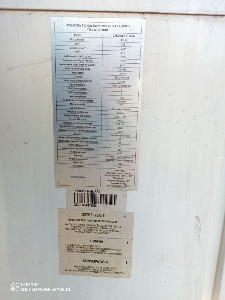 Pompa ciepła CALDORIS 14kW monoblok uszkodzona