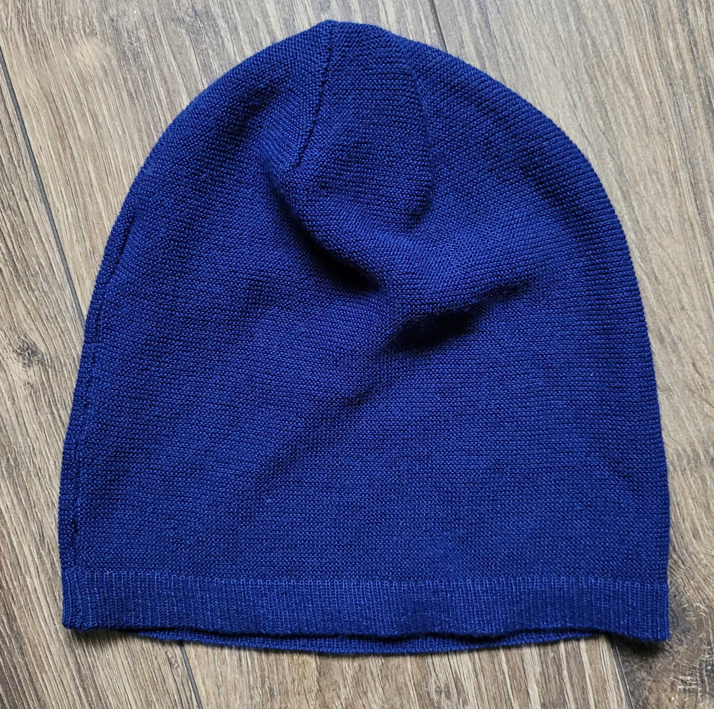 czapka beanie zimowa Eisbar niebieska 50% wełna merino cienka lekka