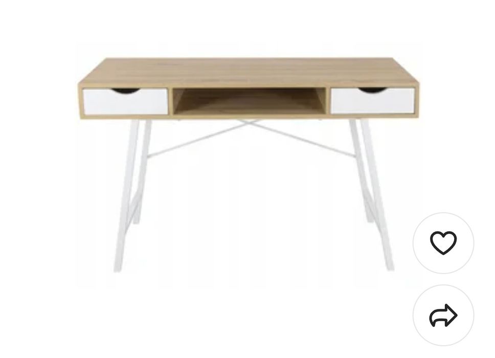 Biurko jysk białe i jasne drewno praktyczne