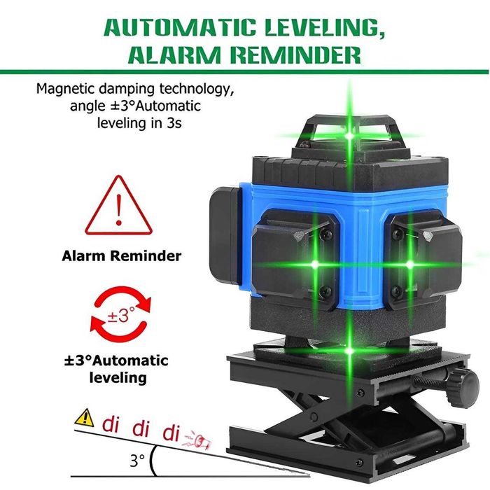 Лазерний нівелір 4D, 16 ліній, самовирівнюючий, 2 акумулятори