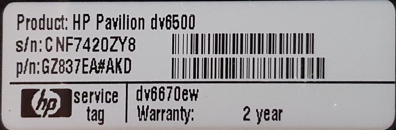 Laptop HP Pavilion DV6000 Core 2 Duo T7250 2GHz RAM 2GB