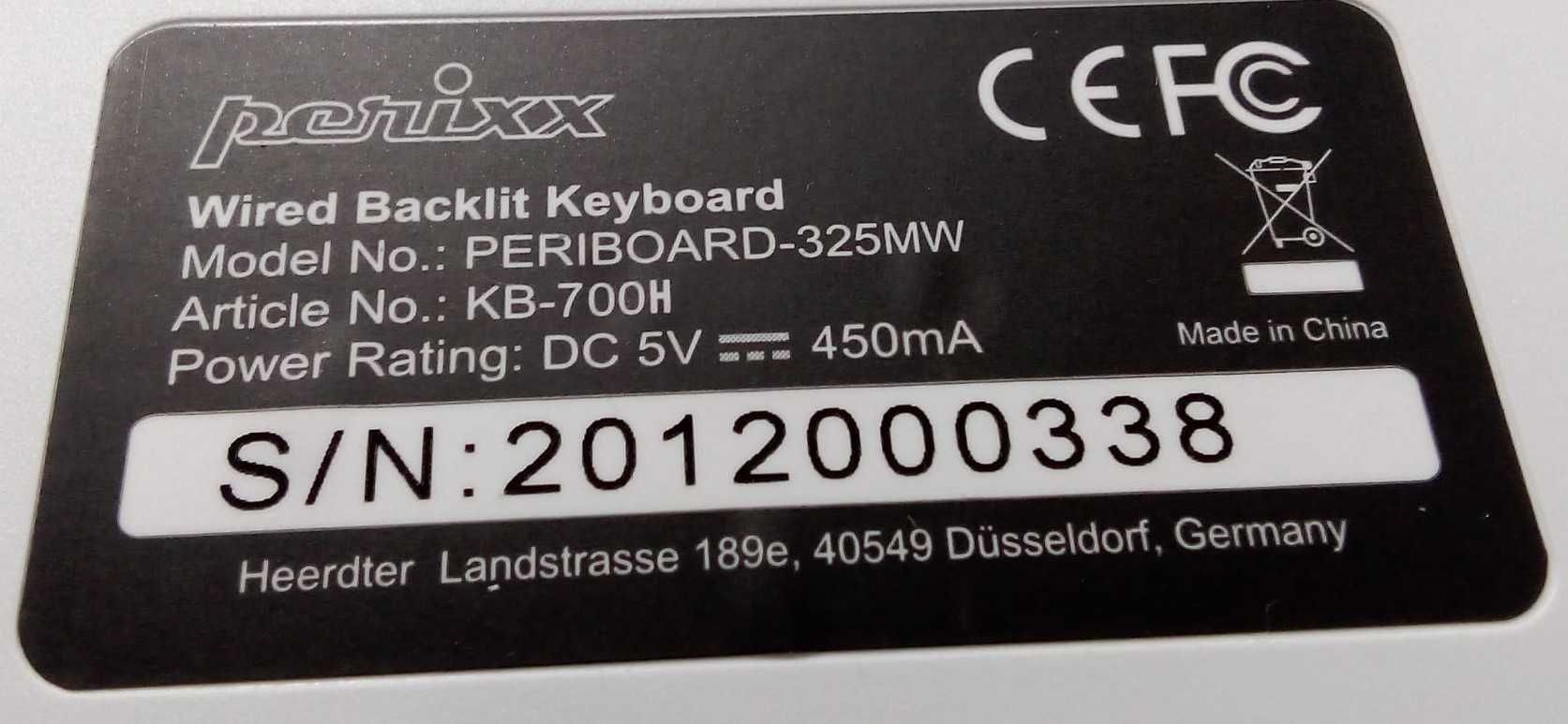 Teclado Perixx periboard Wired Backlit Keyboard