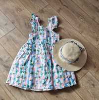 Sukienka + kapelusz dla dziewczynki 116/122