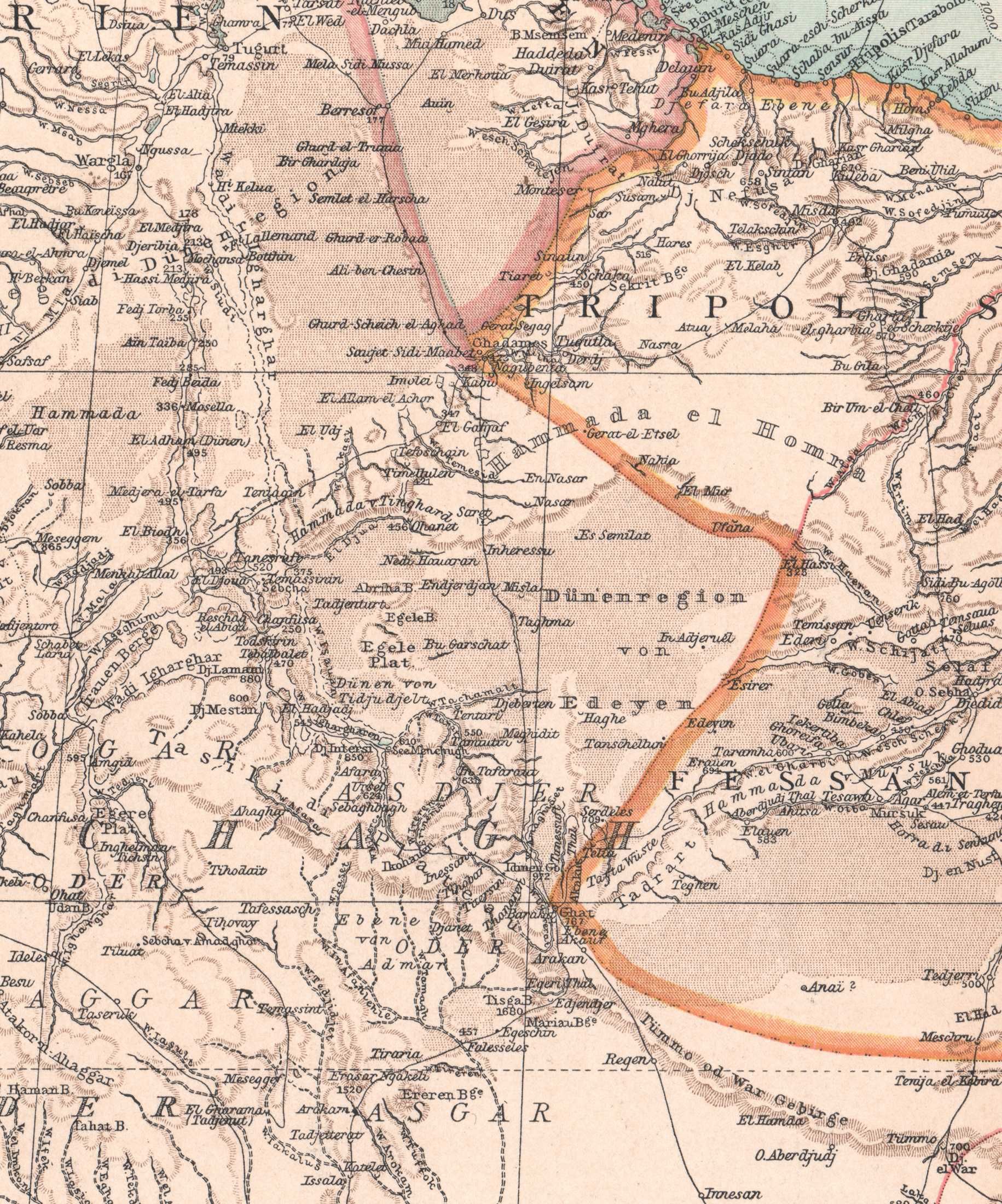 Afryka kolonialna Sahara. Duża efektowna mapa 1896 r. autentyk