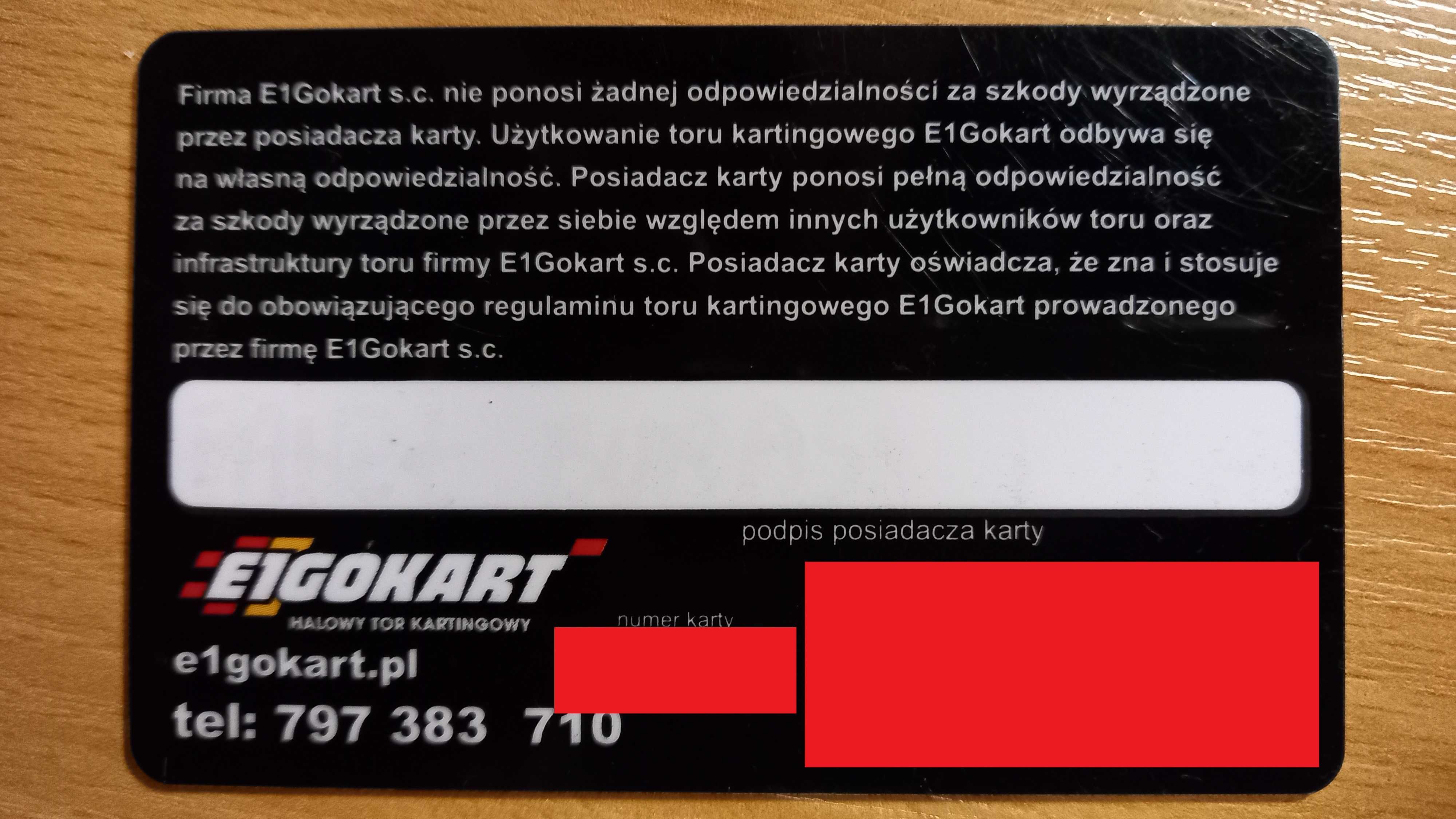 E1 GoKart karta członkowska