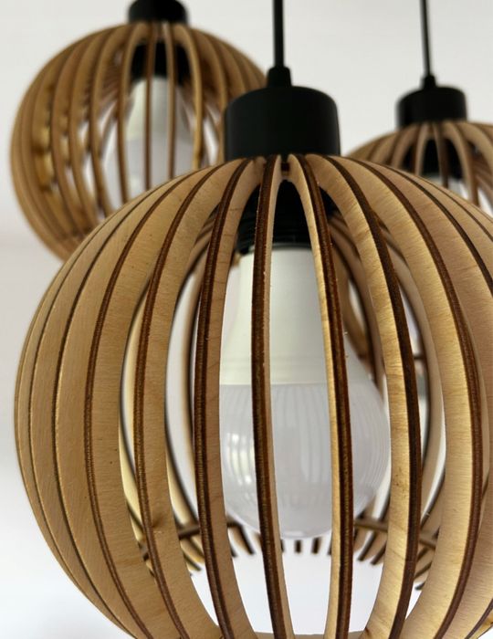 Lampa wisząca potrójna drewniana loft retro