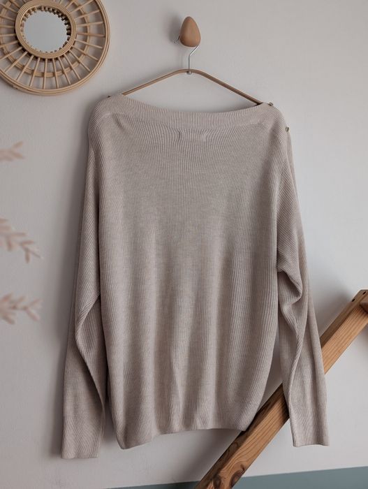 Beżowy sweter L/40 Reserved ozdobne guziki wiskoza