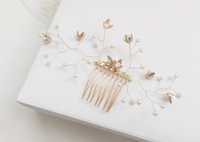 Ślubna ozdoba do włosów AZURRO grzebyk ślub kryształki perły kwiat