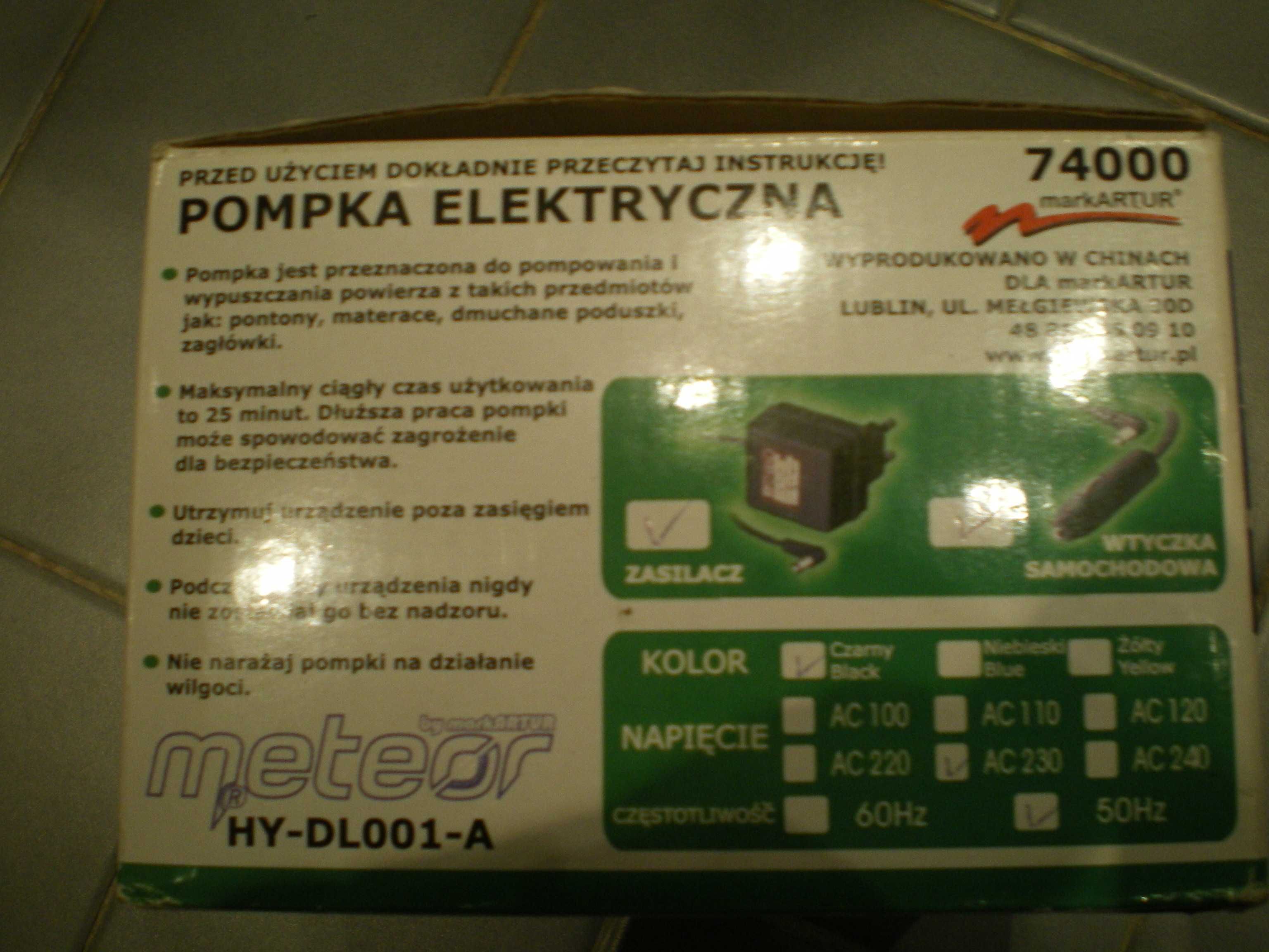 Elektryczna pompka do materaca pontonu z wtyczką samochodową