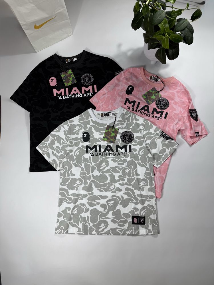 Футболка Bape inter miami,футбокла бейп чорна сіра рожеве