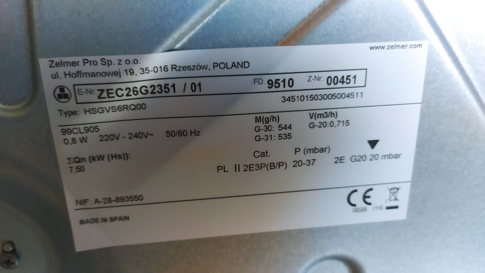 Płyta gazowa Zelmer.