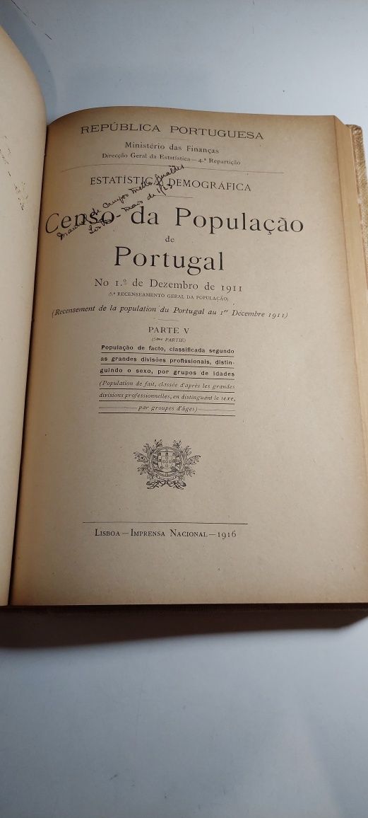 Censo de População de Portugal no 1° de Dezembro de 1911 (Encadernado)