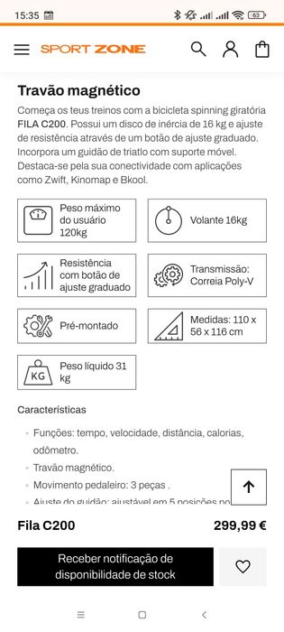 Bicicleta Spinning Fila C200