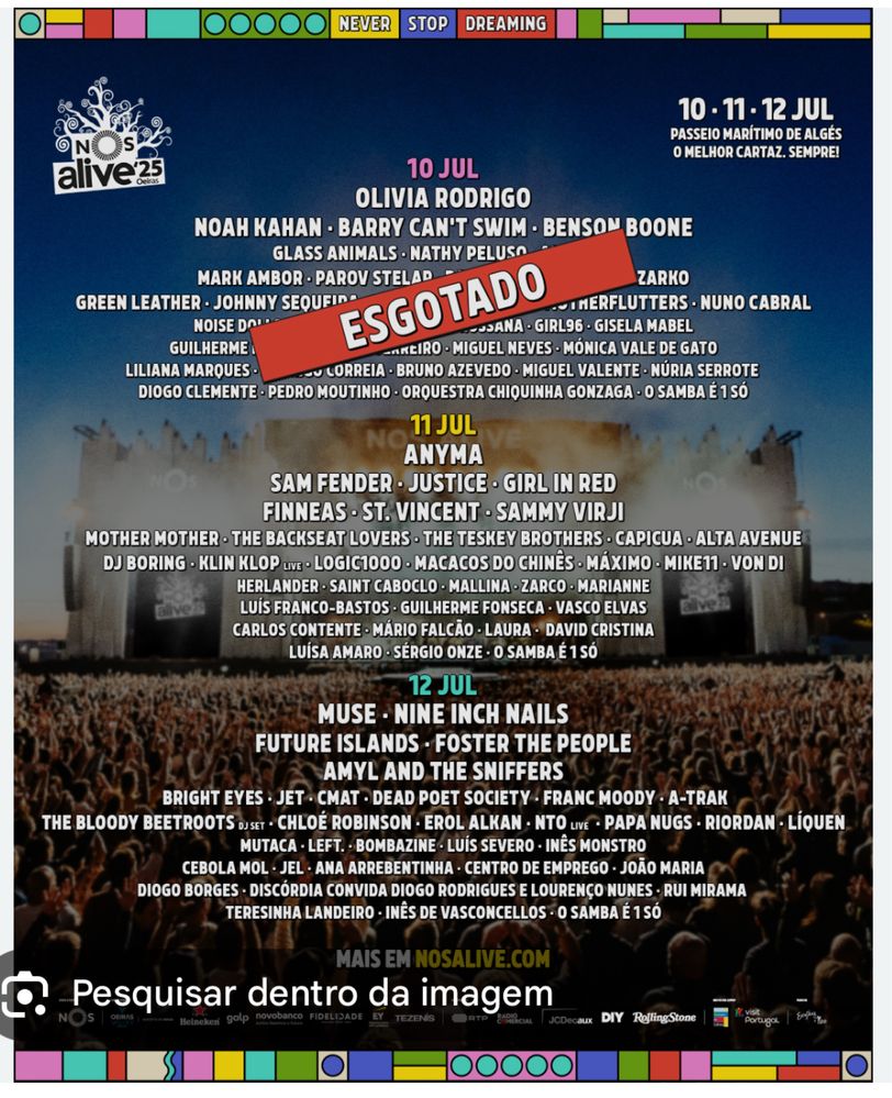 2 bilhetes para NOS ALIVE 2025 - dia 11 de junho