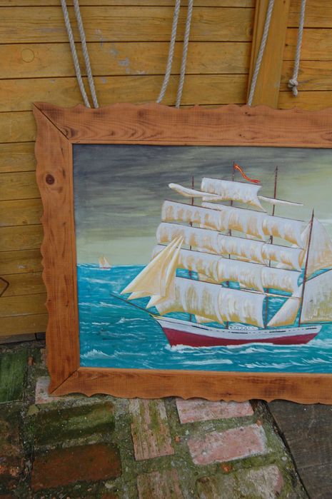 Piękny stary duży obraz olejny  na płótnie marynistyka