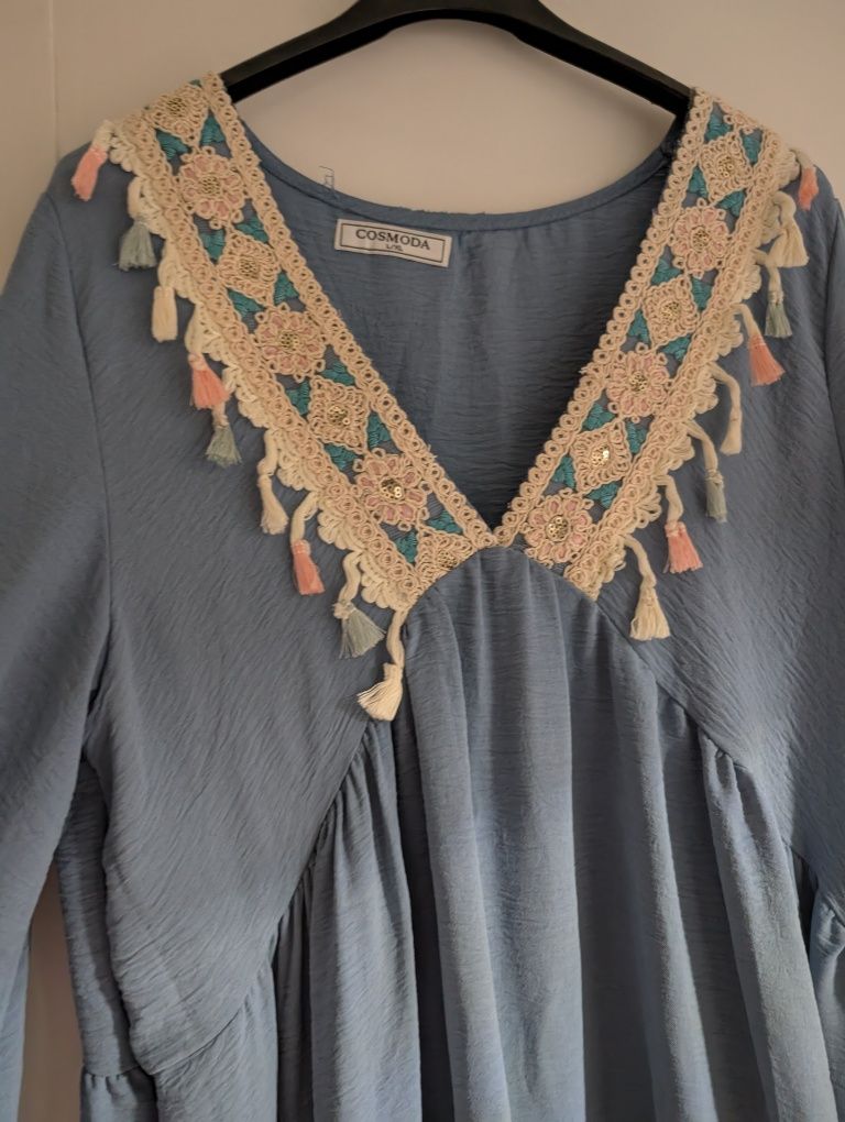 SUKIENKA oversize ciążowa BOHO niebieska NOWA