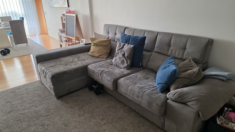 Sofá Chaise Longue "L" Microfibra cinza