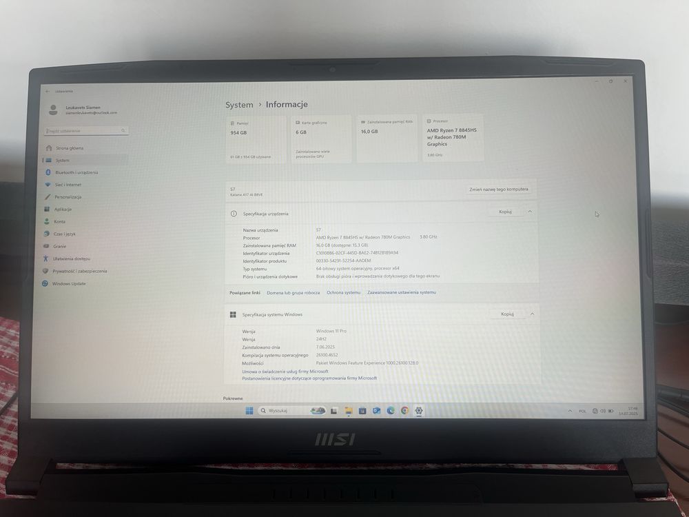Laptop Gamingowy MSI Katana A17
