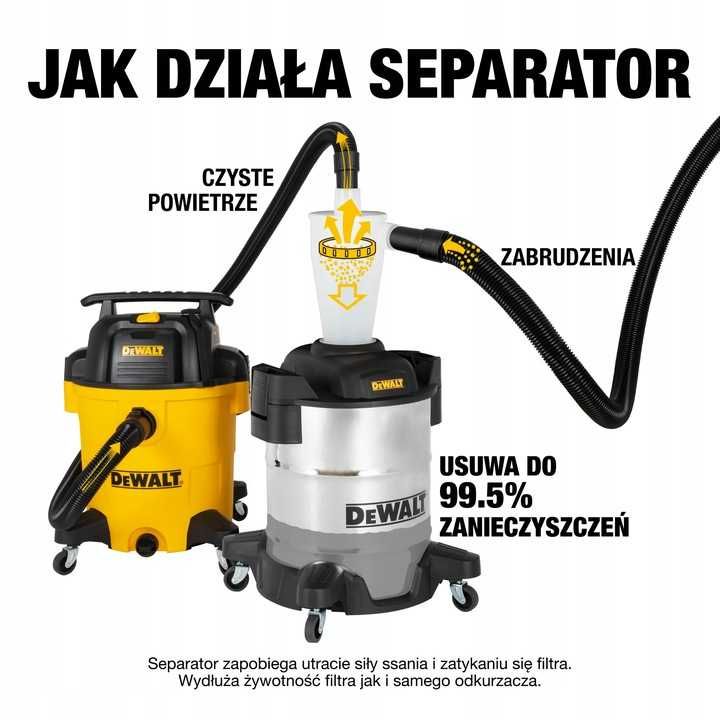 Separator pyłu cyklonowy odpylacz 38L sucho mokro INOX DeWALT DXVCS003