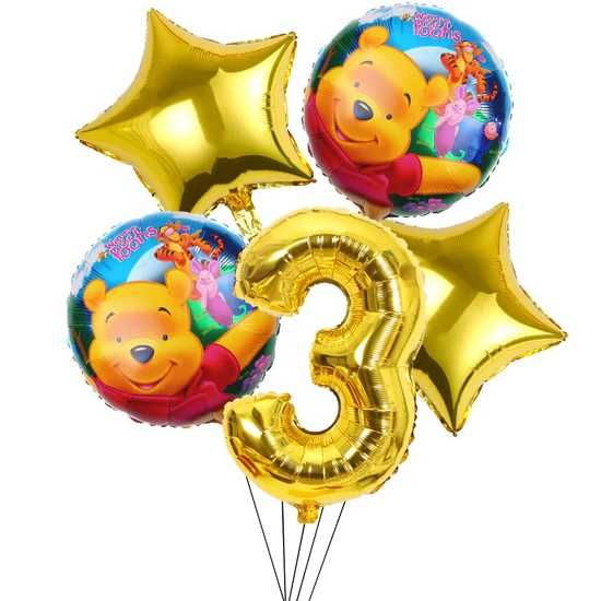 Balony Urodzinowe Kubuś Puchatek Liczba 3 urodziny Balon zestaw 6 szt