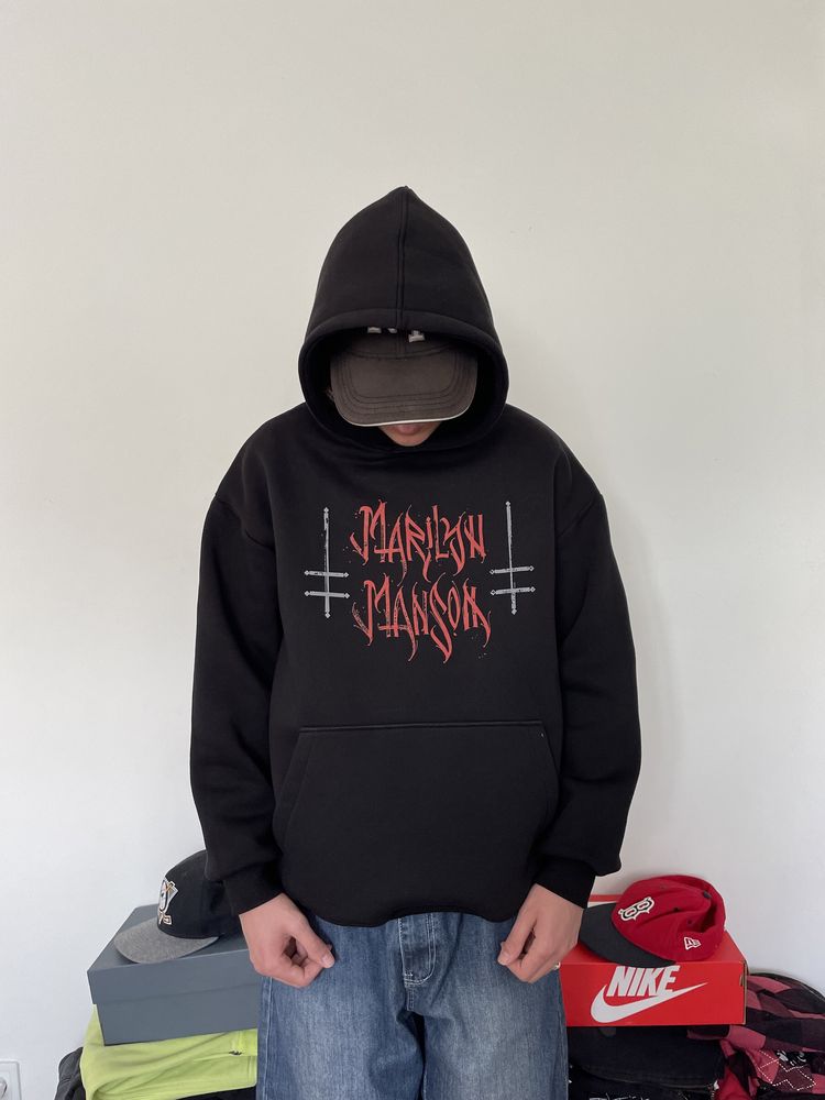 Oversize Marilyn Manson gothic rock bluza, streetwear, y2k,alternative