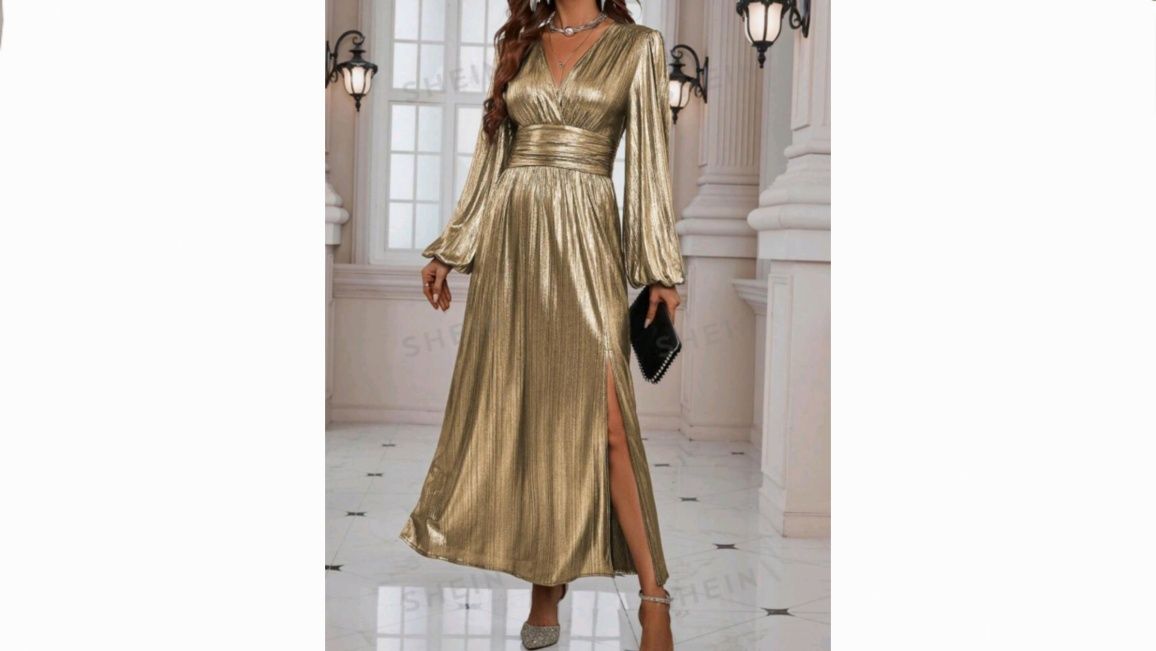 Złota suknia sukienka Rochie aurie maxi błyszcząca balowa wieczorowa