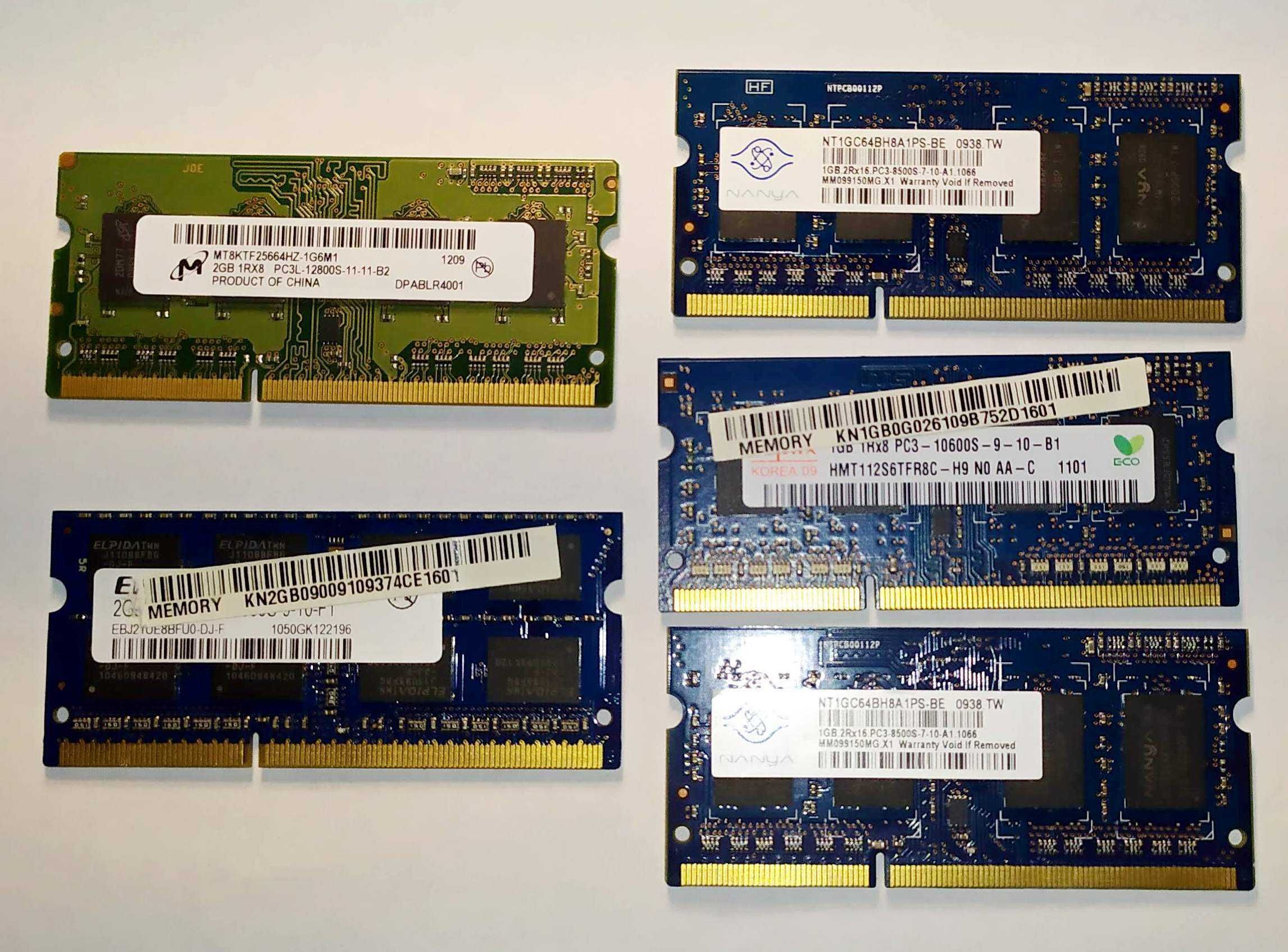 DDR3 2Gb/1Gb пам'ять для ноутбуків