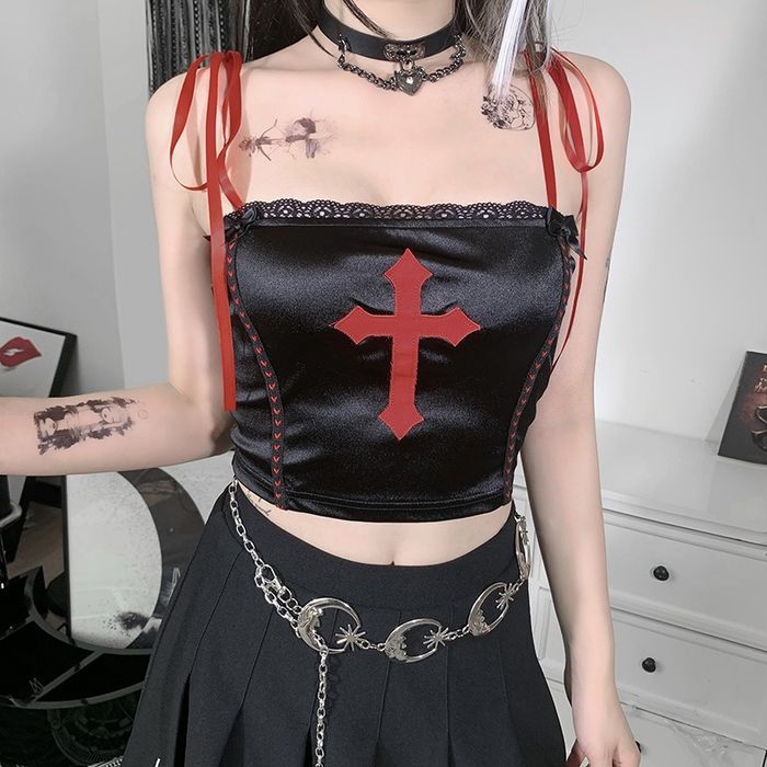 Gorset, krótki top, gothic, punk, krzyż M/L