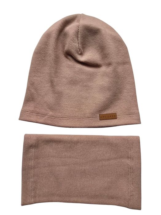 Beżowa Czapka damska bawełniana z kominem nowa ciepla wygodna