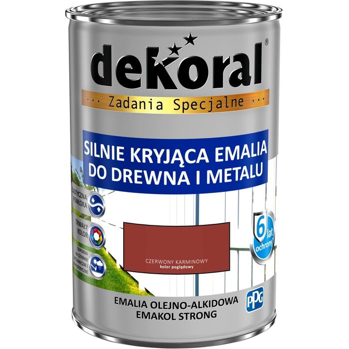 Dekoral Emakol Strong Czerwony Kamrinowy Połysk 0,9l Farba Emalia