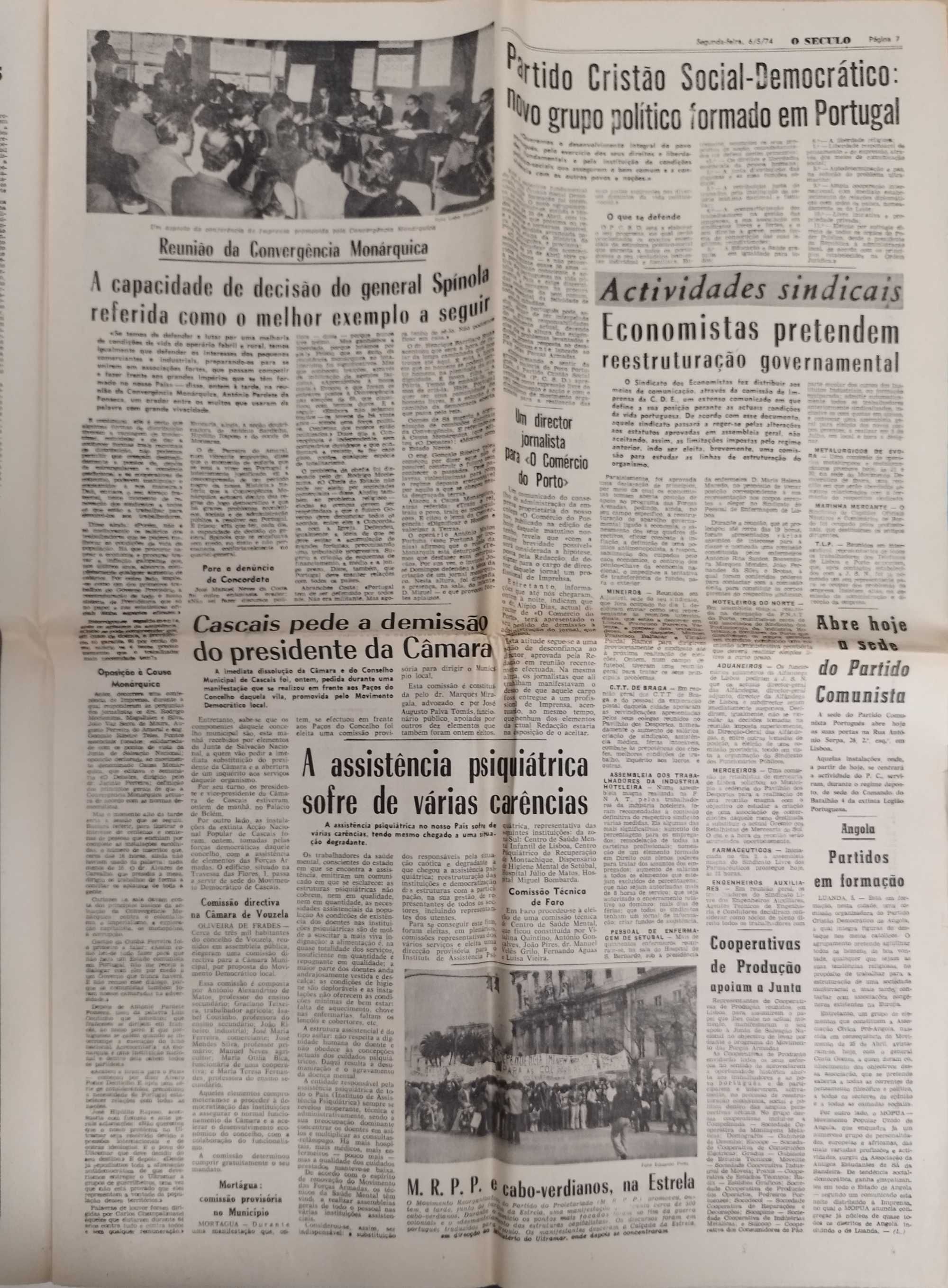Jornal "O Século" 6 de maio 1974- após 25 abril 74