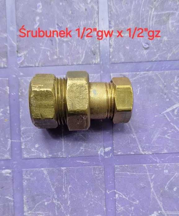 Śrubunek mosiężny prosty stożek 1/2" z nakrętką