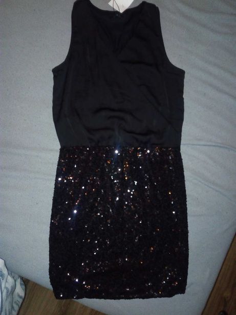 NOWA | Sukienka mała czarna z cekinami | wieczorowa | sylwester| 40 L