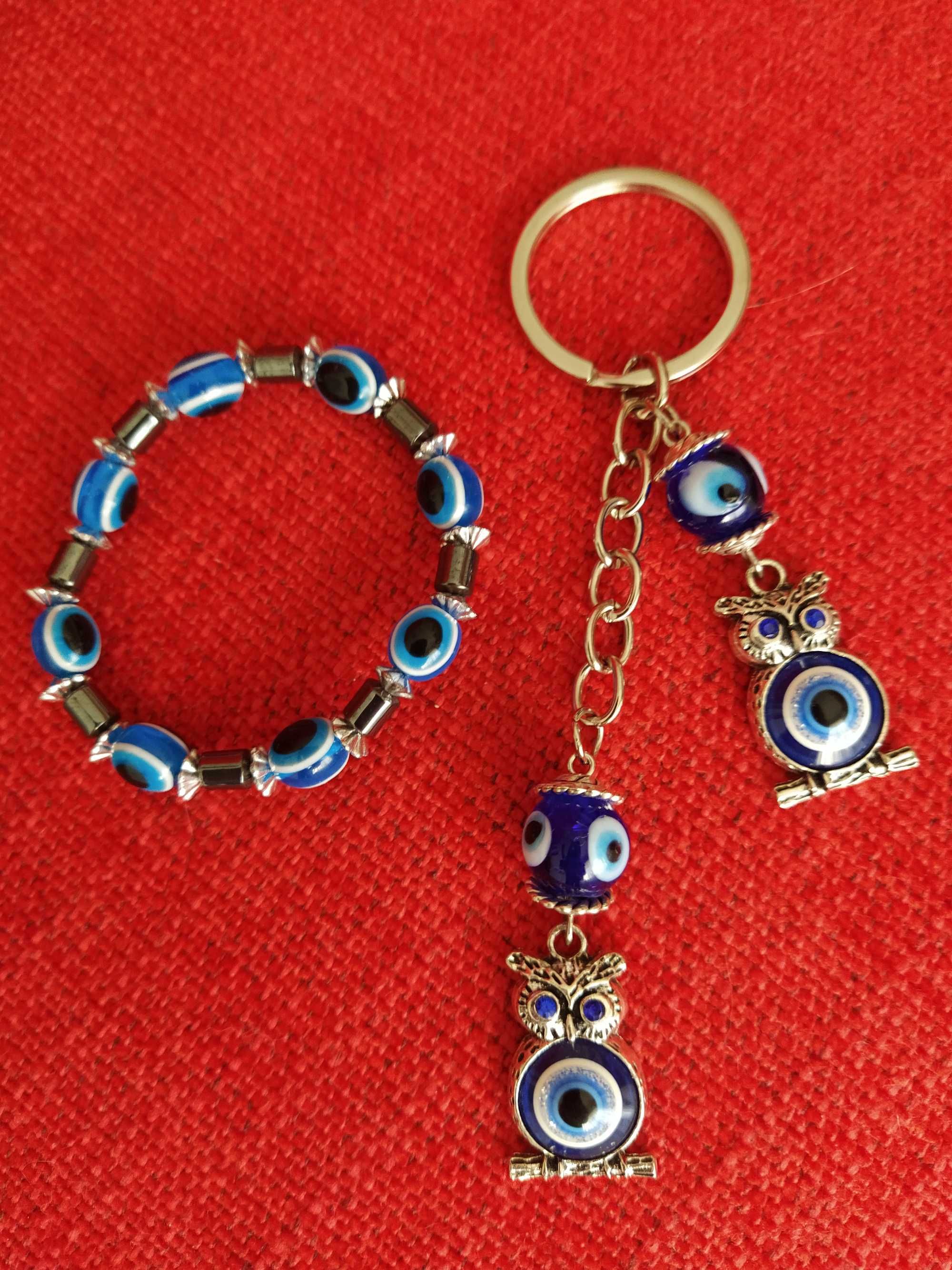 Conjunto Pulseira + porta-chaves Corujas