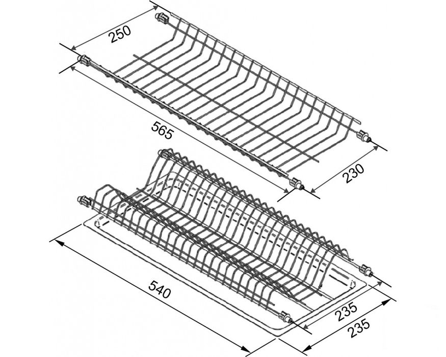 Сушка для посуды белая встраиваемая шкаф (2 полки, поддон, крепежи)
