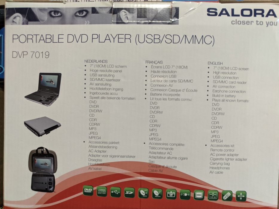 Портативный dvd плеер Salora DVP 7019 made in Finland