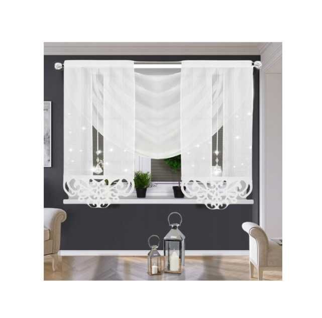 Firana panelowa 200x140 biała z kryształkami, woal batyst