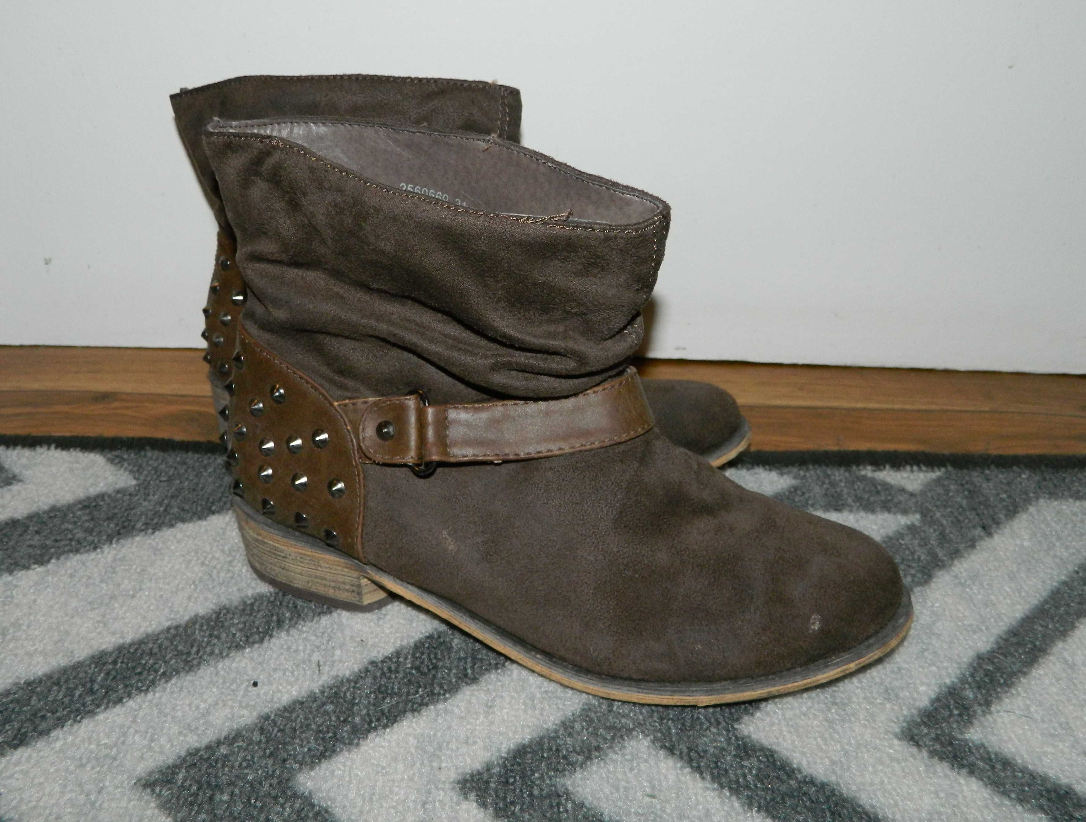 brązowe jesienne botki z ćwiekami workery worker boots new look