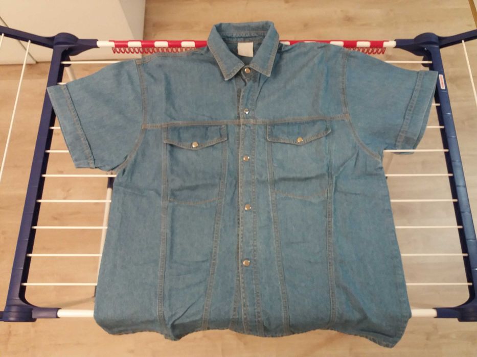 Męska koszula jeansowa dżinsowa z krótkim rękawem rękawkiem L vintage