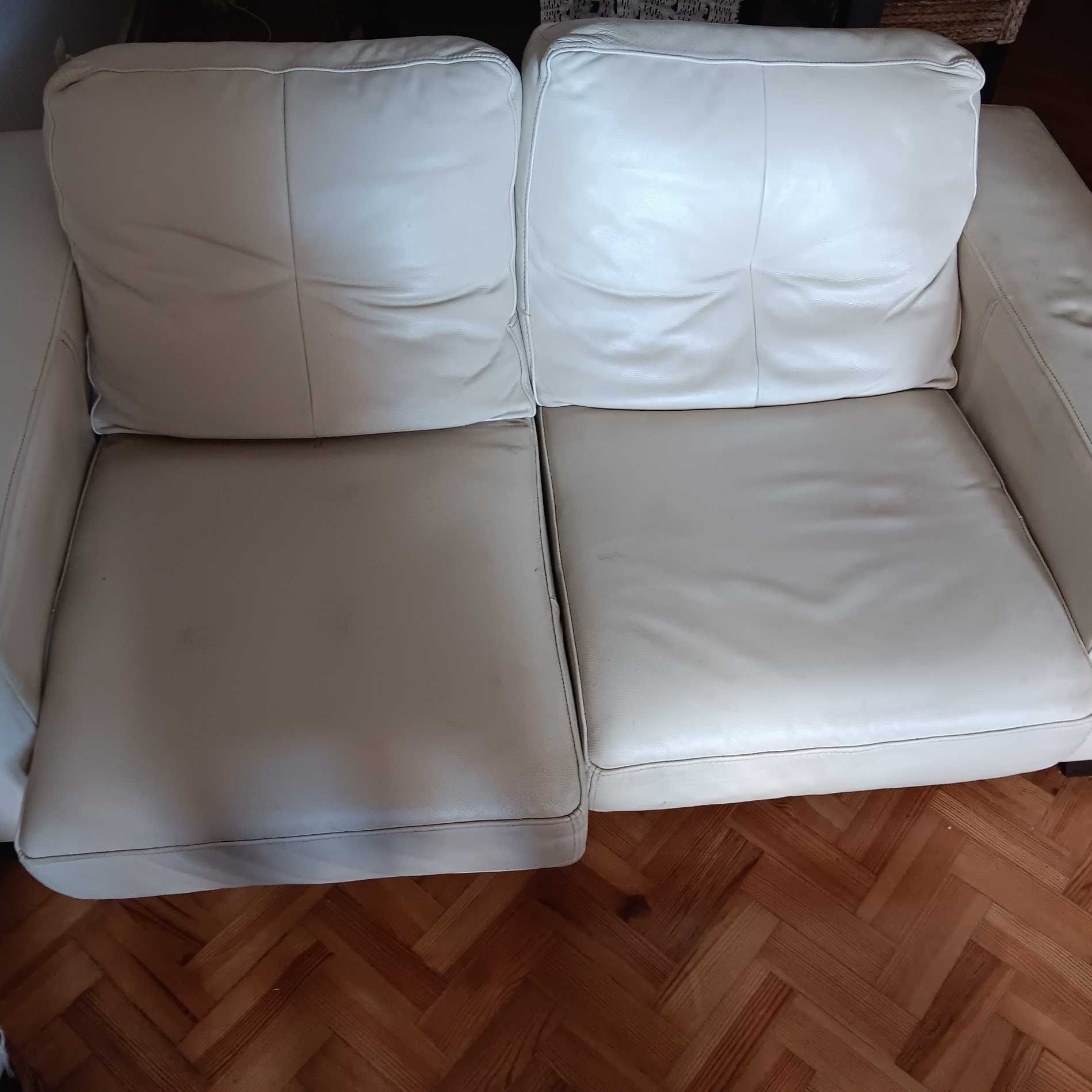 Conjunto  de 2 sofás em pele branca Chateau D'Ax