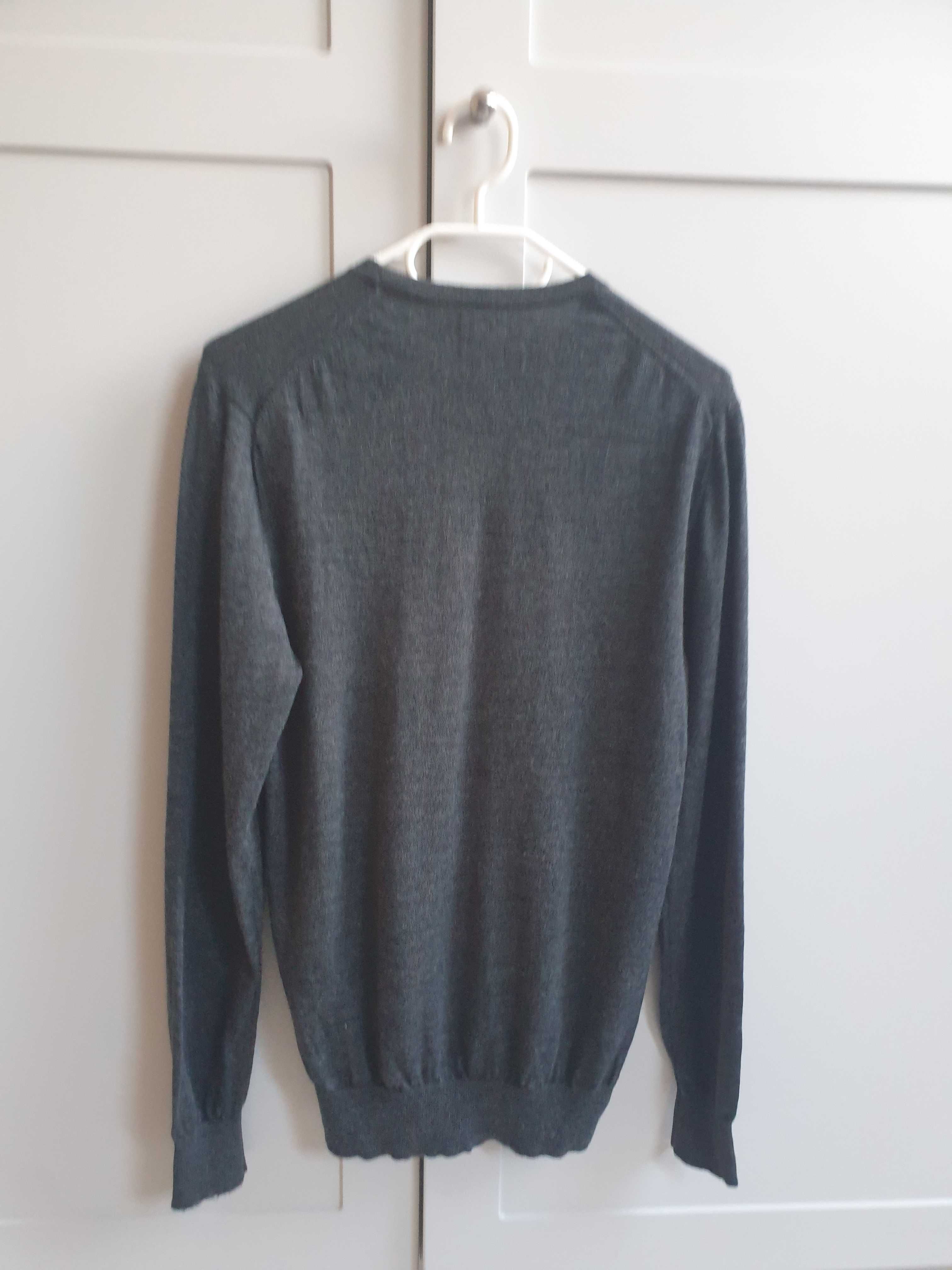 Grafitowy sweter wełniany szary merino wełna S 38 Linea