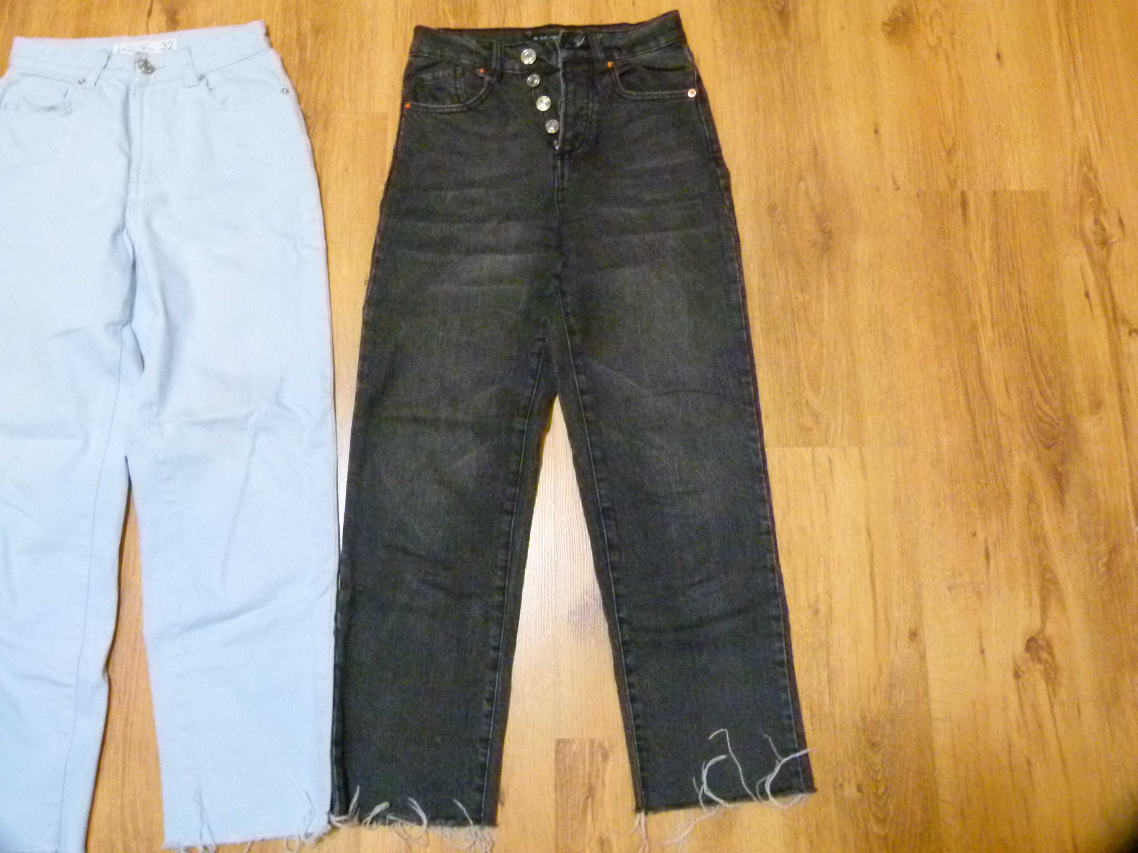 Amisu zestaw 2x spodnie jeans Mom niebieskie i czarne szerokie 32 XXS