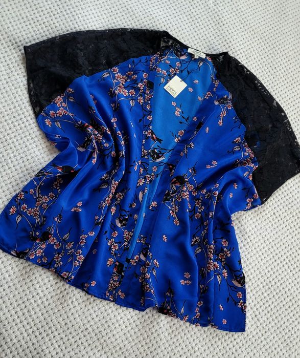 Nowe piękne kimono podomka narzutka niezapinana w kwiatowy print XL