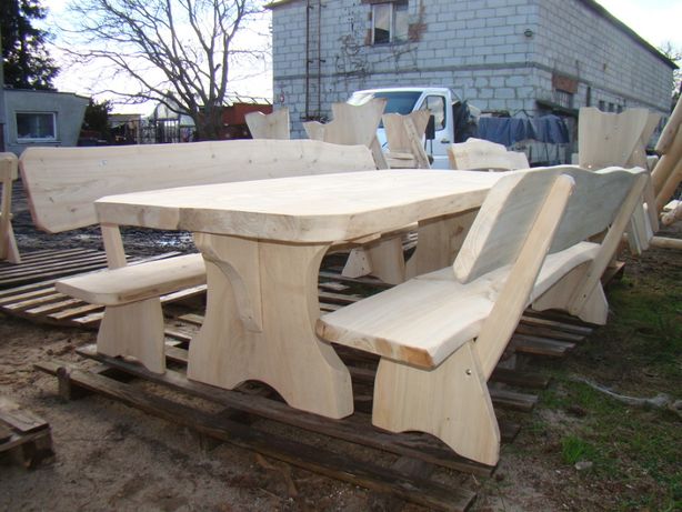 Zestaw meble ogrodowe - Drewniany stół i 2 ławki 1,8 m