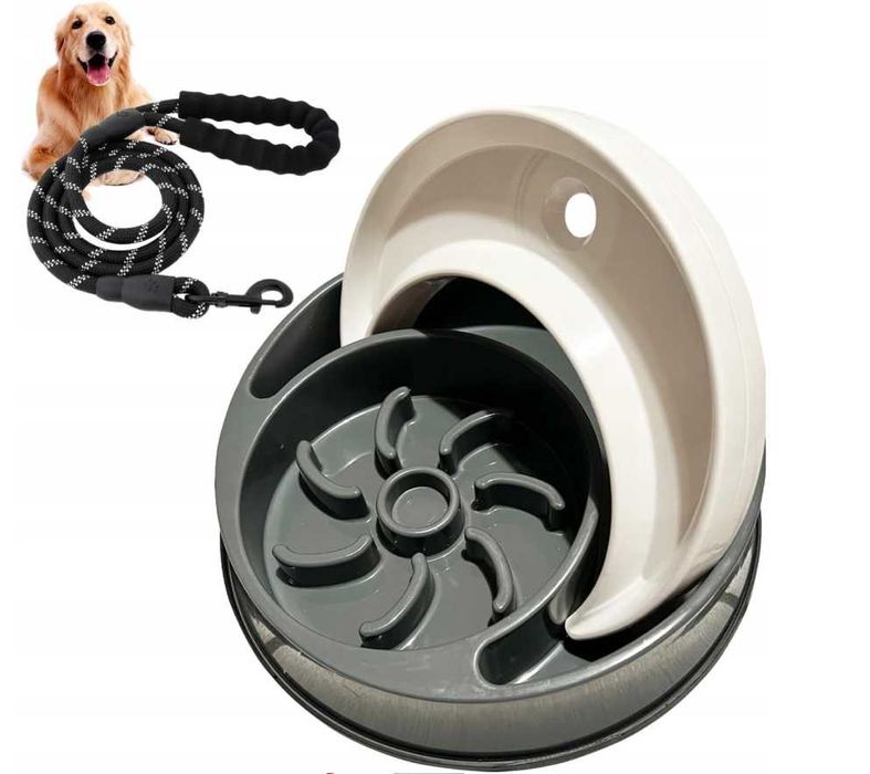 Miska dla psa kota 2w1 na wodę pokarm antypoślizgowa 26cm + smycz