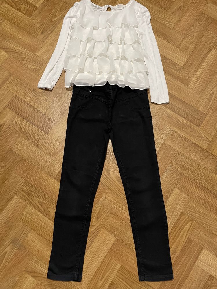 Белая блуза H&M+ черные джинсы Next р. 146