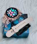 Nowy Smart Watch T2Pro z Okragla Tarcze Damski Zloty Pasek