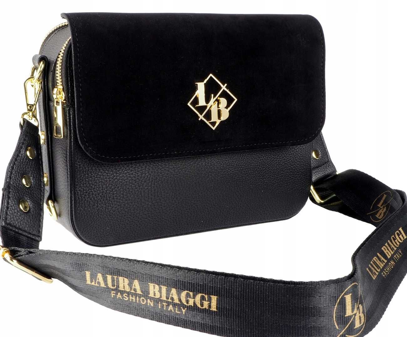 Laura Biaggi torebka damska kuferek na ramię skóra naturalna czarna