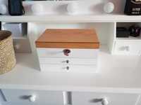 Duża szkatułka pojemny kuferek organizer na biżuterię biały z drewnem